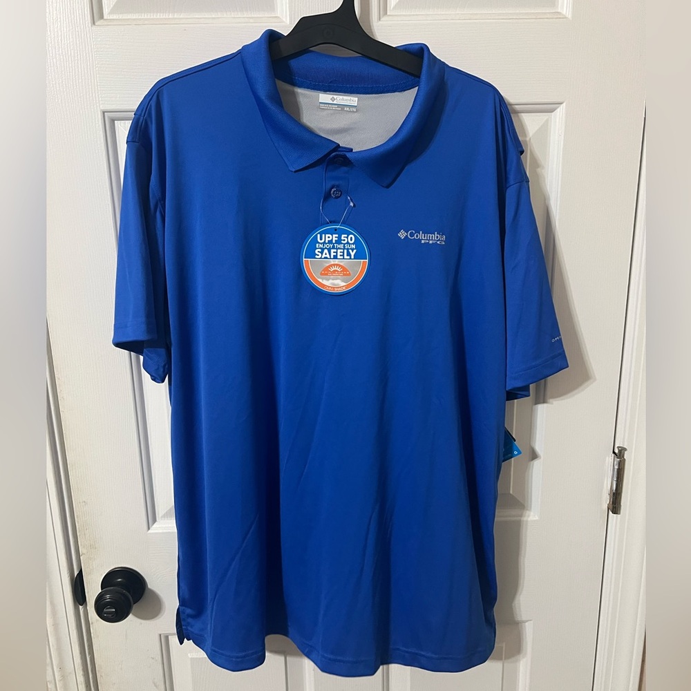 NWT Columbia Men’s 2XL Blue Performance Short Sleeve Polo Shirt Outdoors Fishing